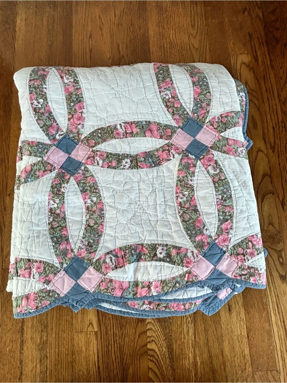 Vintage Double Wedding Ring Quilt 92x84 Handmade Patchwork Quilt